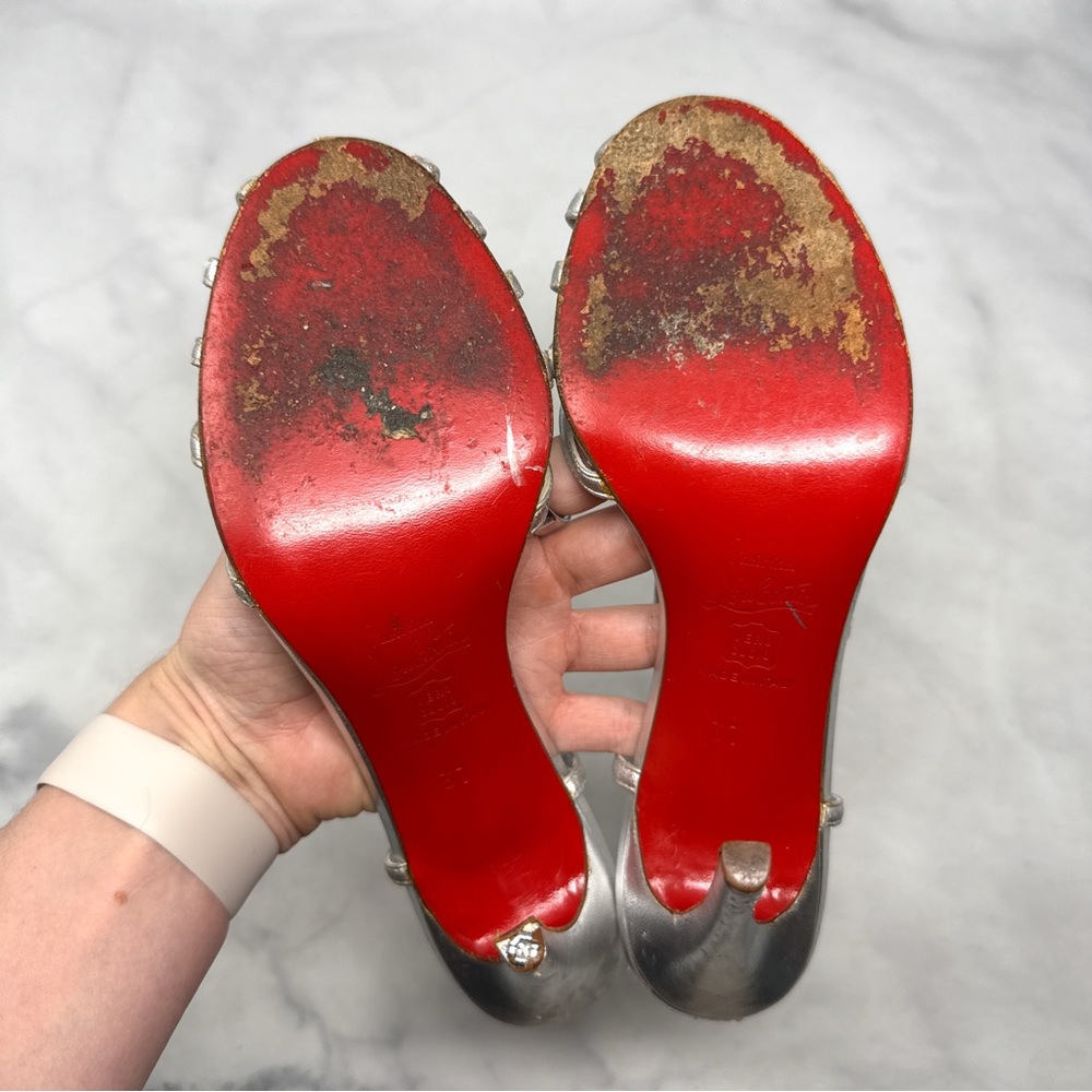 Christian Louboutin Vintage Y2K Metallic Strappy Leather Mary Jane Sandal Heels - Picture 12 of 16